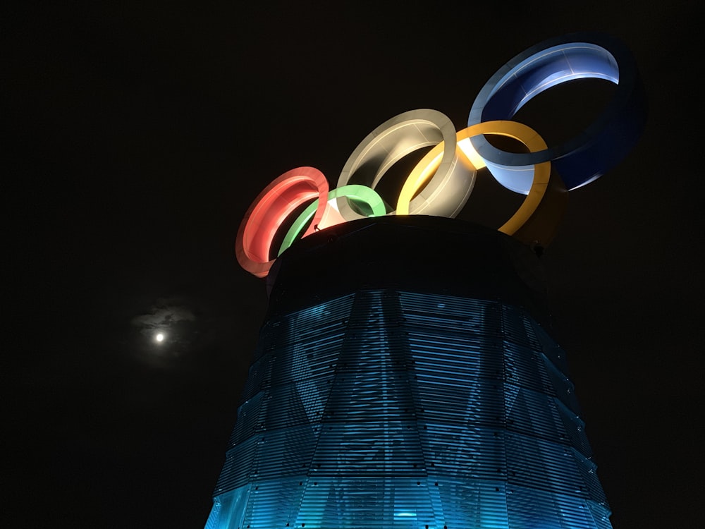 colorful Olympics logo statue