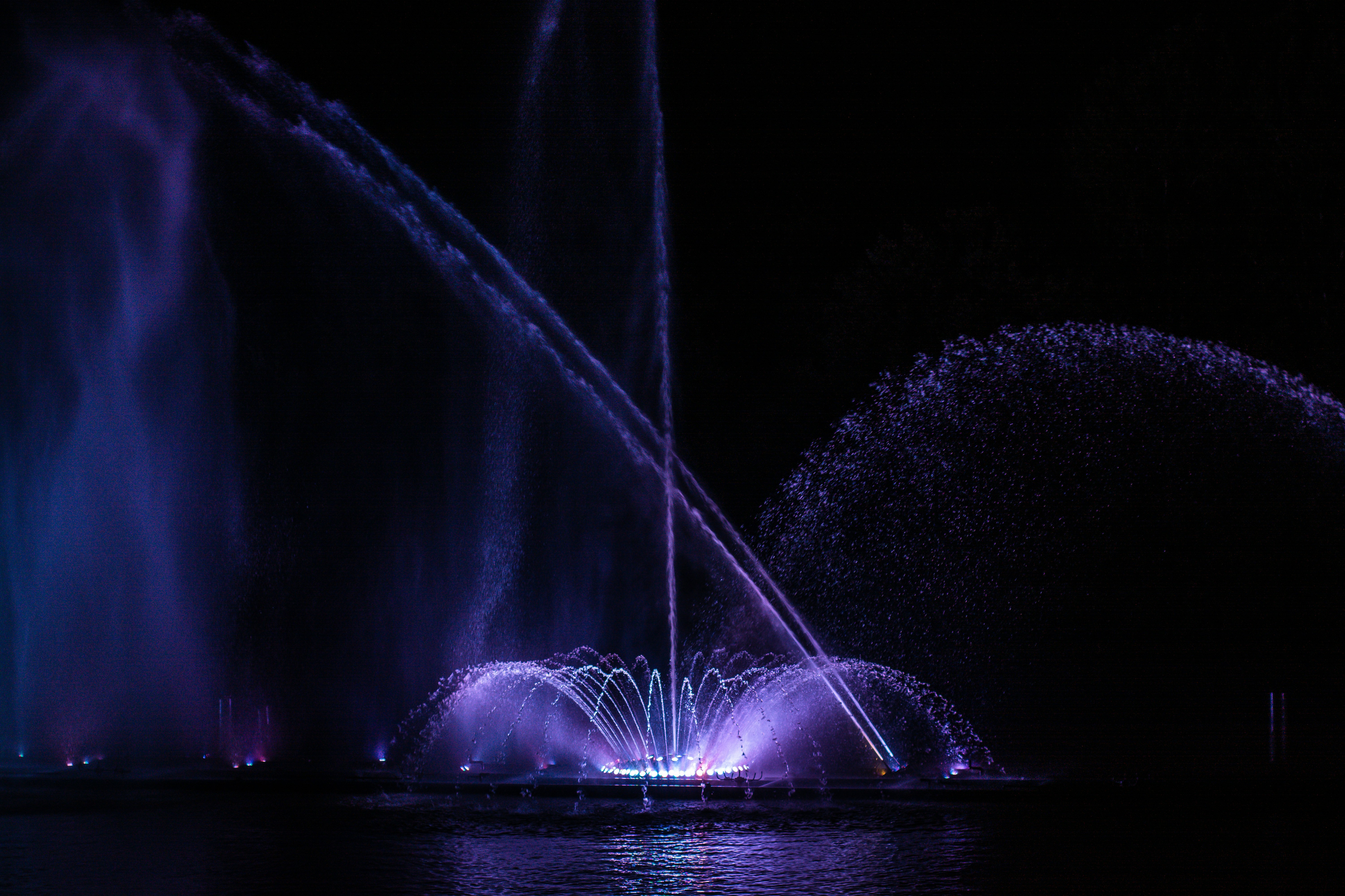 violet lit fountains
