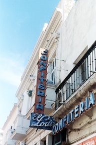 white and blue building