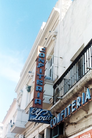 white and blue building