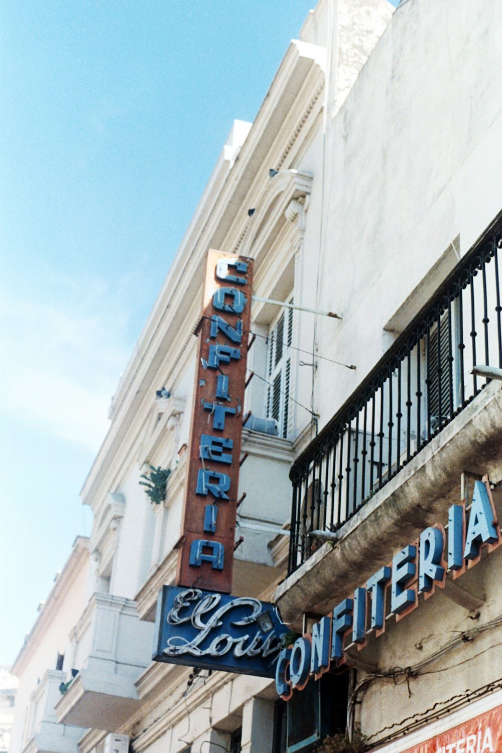 white and blue building