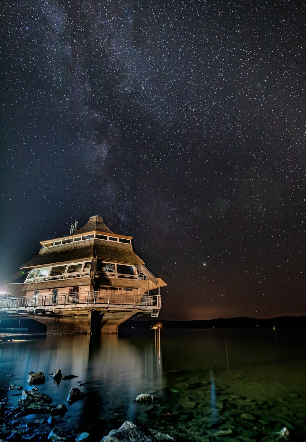 ship on ocean at night