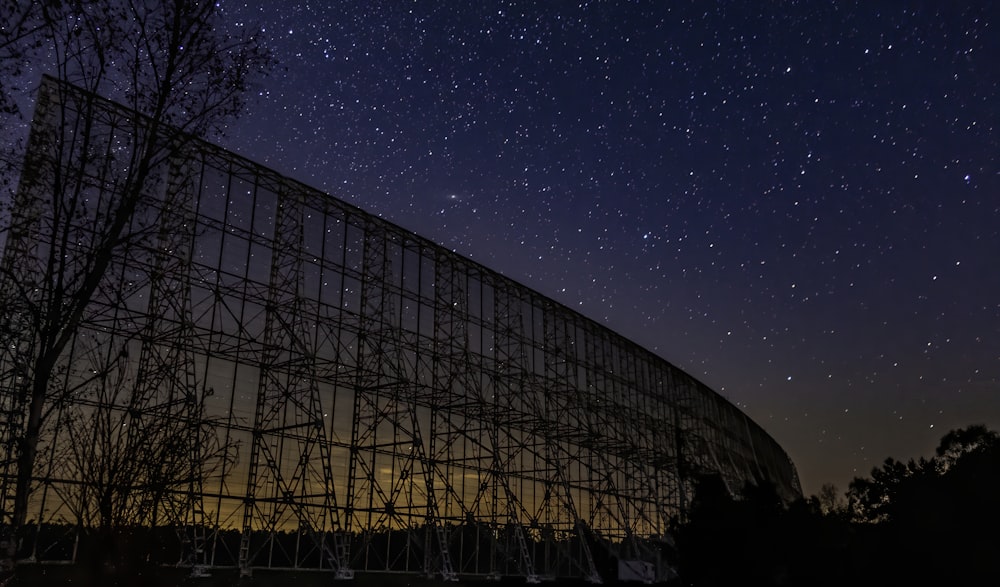 silhouette of metal frame structure at night