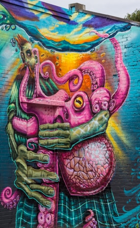 pink octopus wall paint
