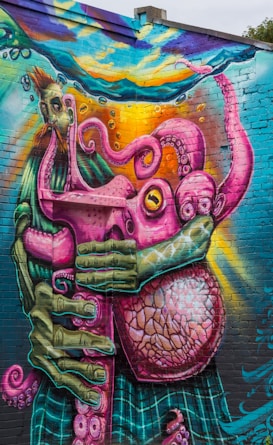 pink octopus wall paint