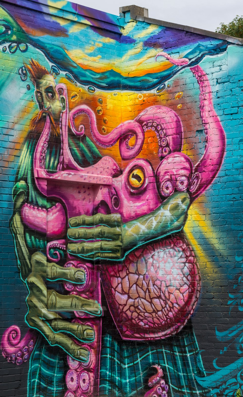 pink octopus wall paint