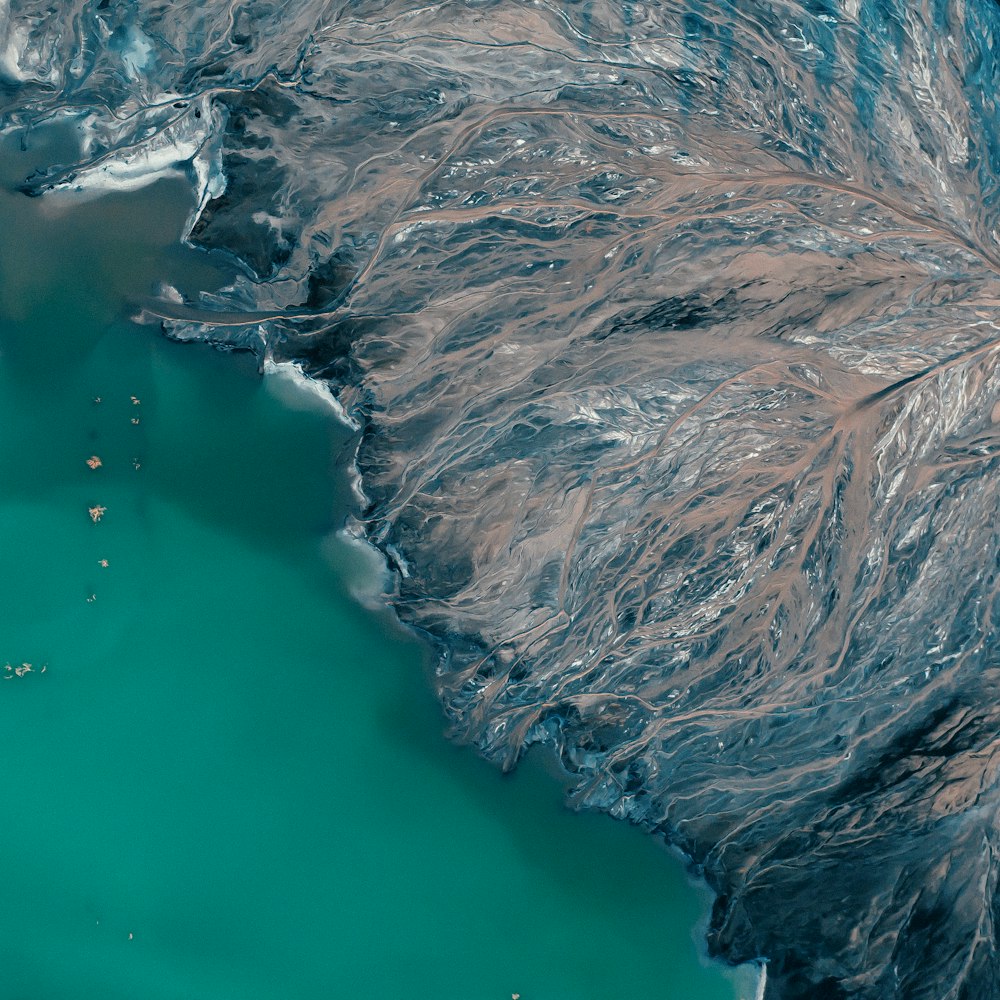 an aerial view of a body of water