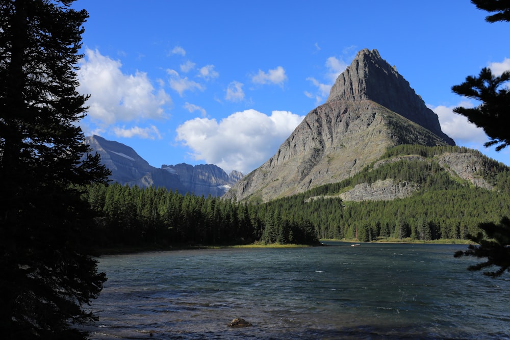 mountain near lake