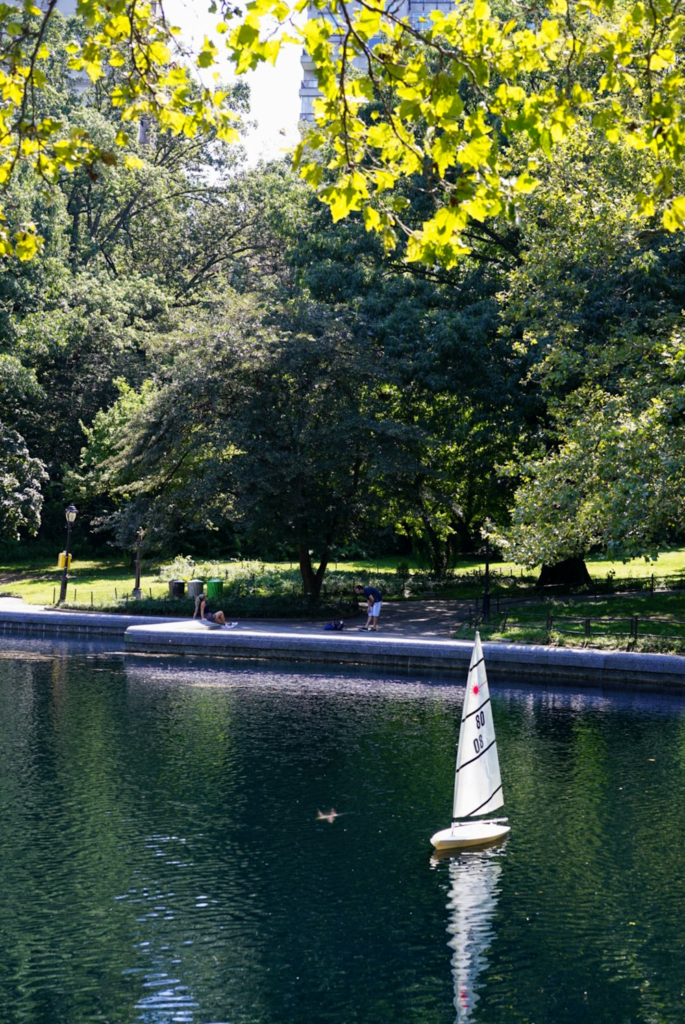 RC boat on river during daytime