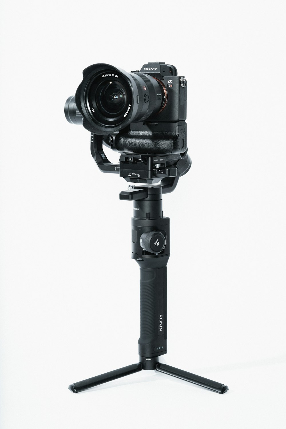 black camera with stand