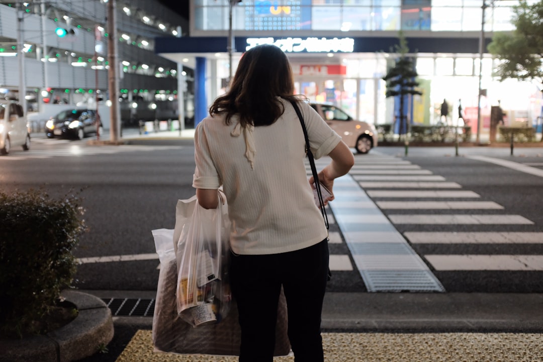 woman facing pedestrian lane