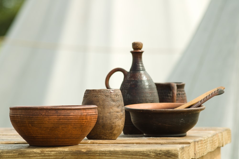 brown clay bowls