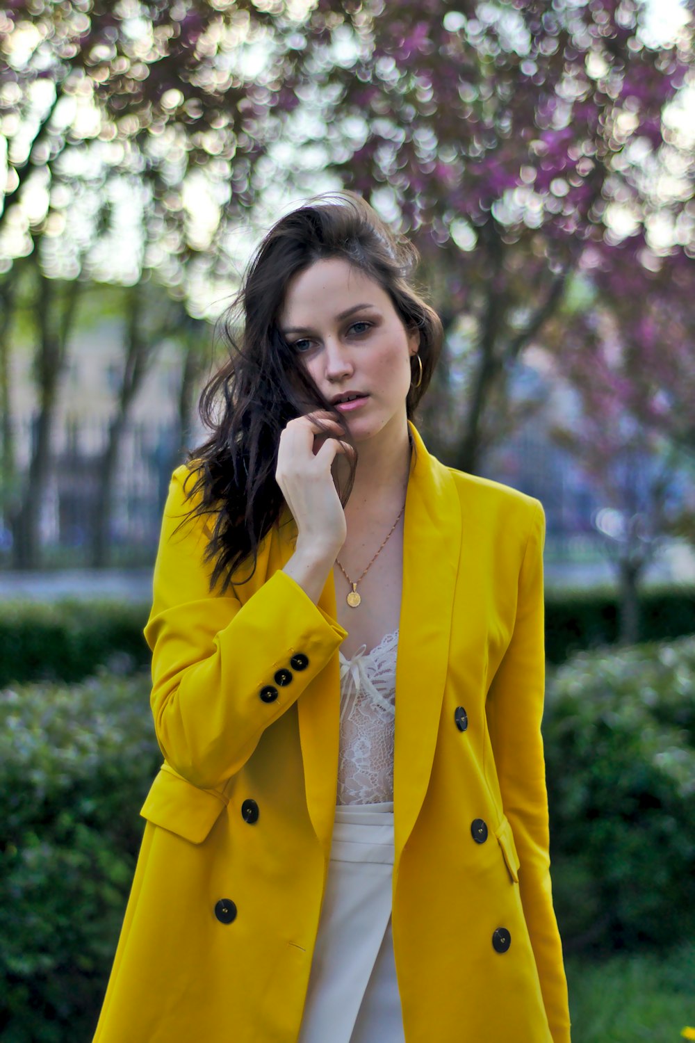 woman in yellow coat