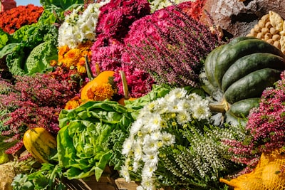 assorted vegetable and flower lot cornucopia zoom background