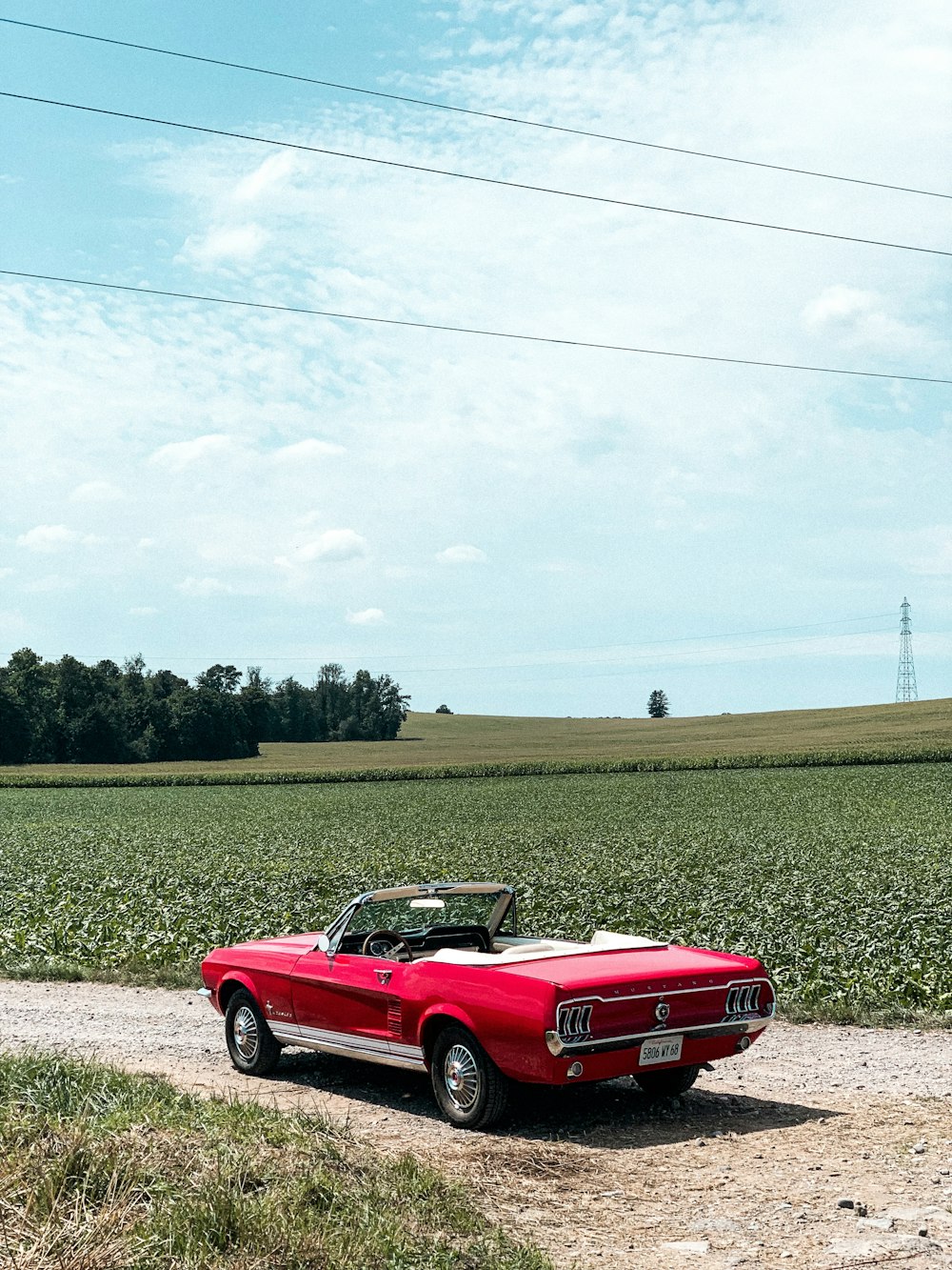 red vehicle near grass field