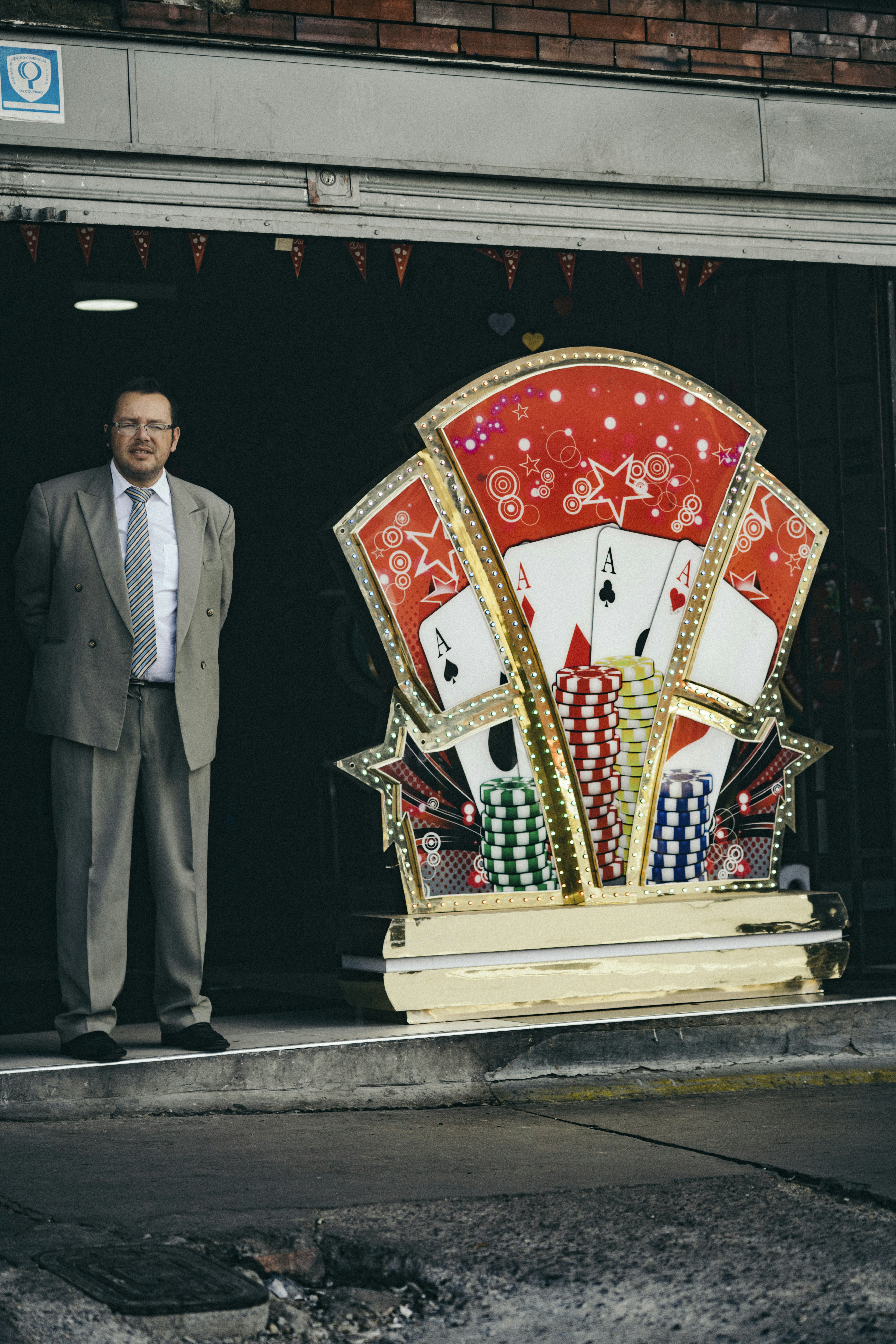 Guard in front of a casino in Bogota, Colombia