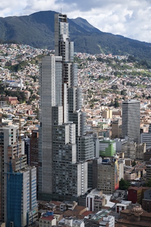 top view of cityscape and mountain