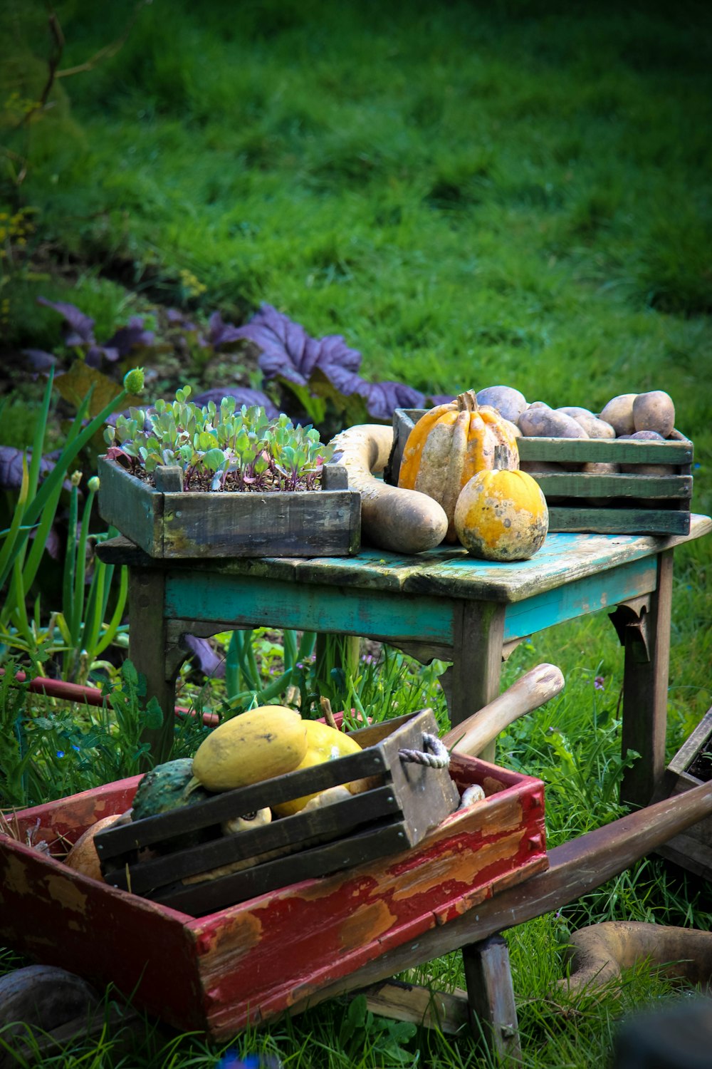 green wooden table