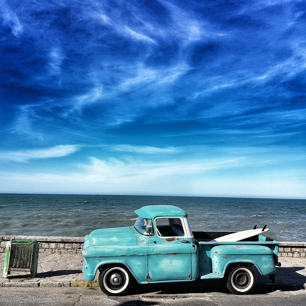 blue single cab pickup truck