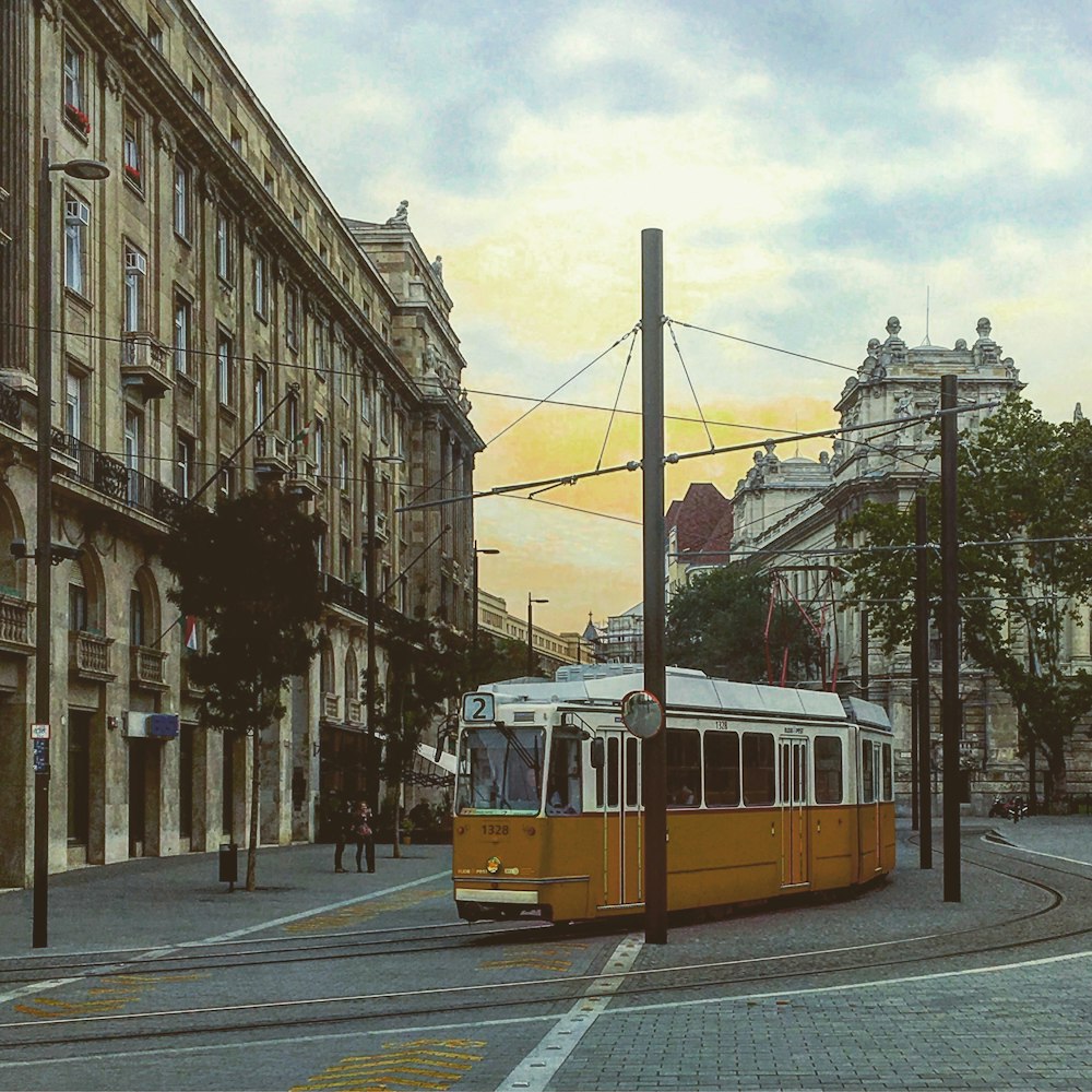 brown tram in city
