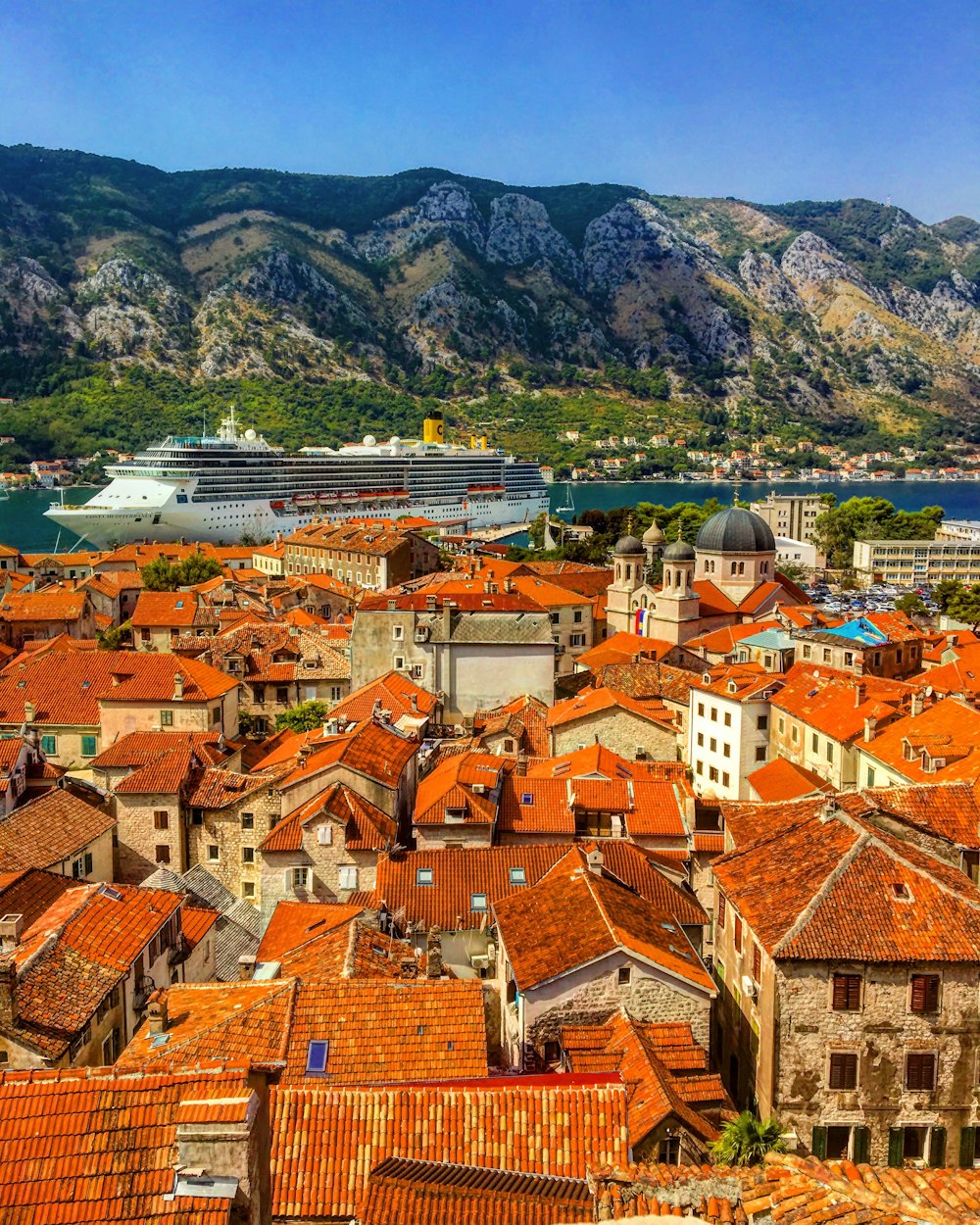 high-angle photography of red roof houses under blue sky