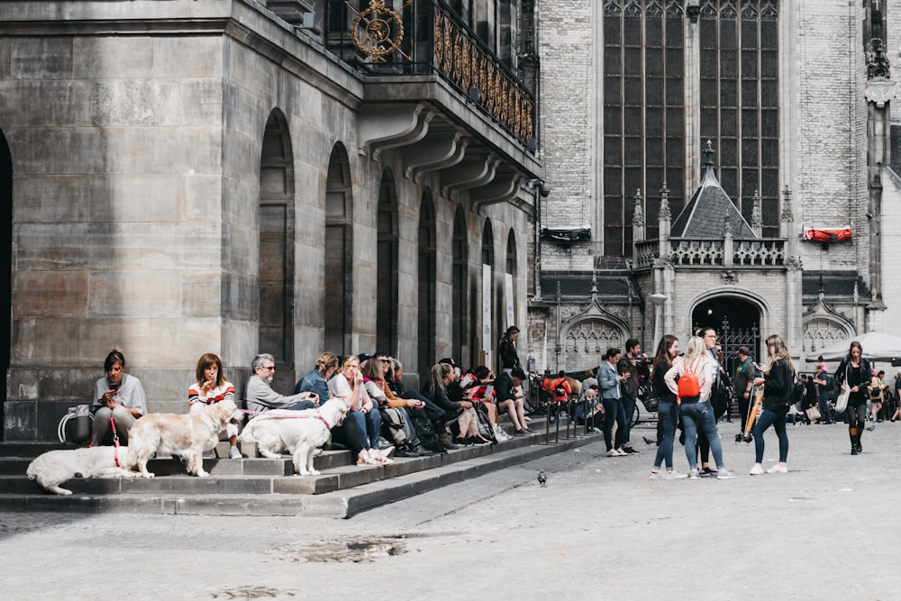 people near building