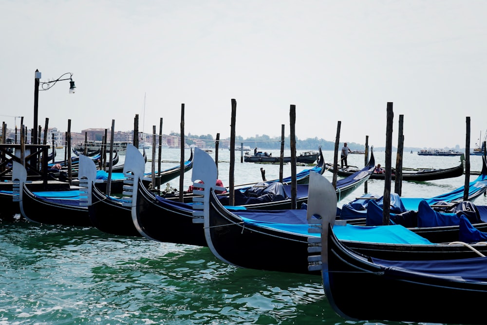 blue and black boats on sea during daytime