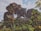 A fantastical landscape featuring floating rocky islands covered in lush vegetation. Vines and exotic plants drape from the rocks, and a whimsical tree-like plant with colorful flowers stands prominently in the foreground. The bright sky with scattered clouds adds to the surreal atmosphere.