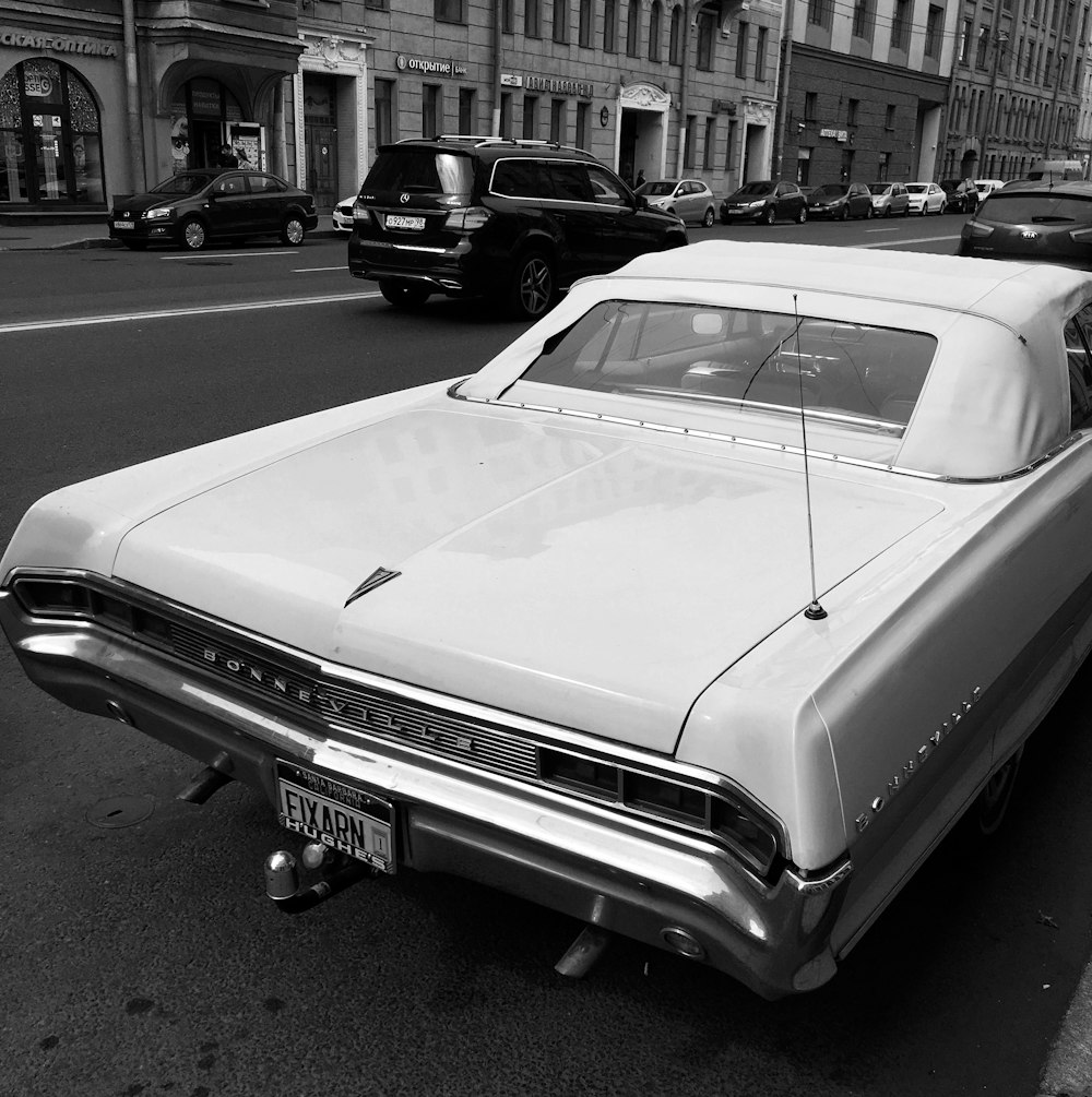grayscale photo of car