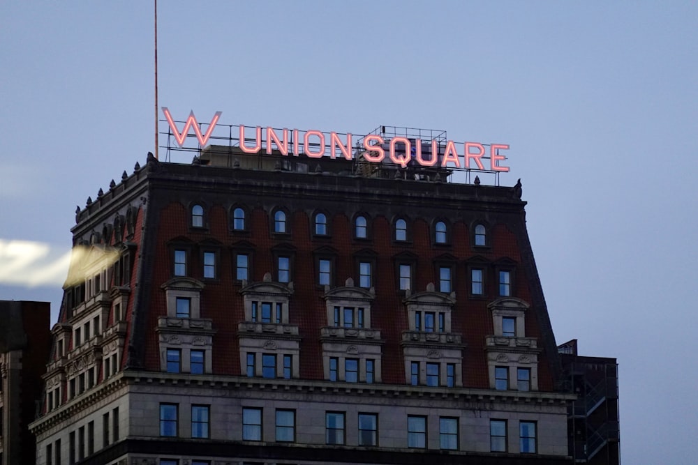 building with W Union Square neon signage