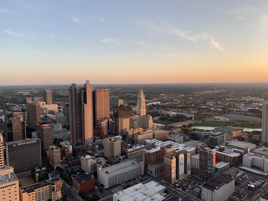 Downtown Columbus at sunset