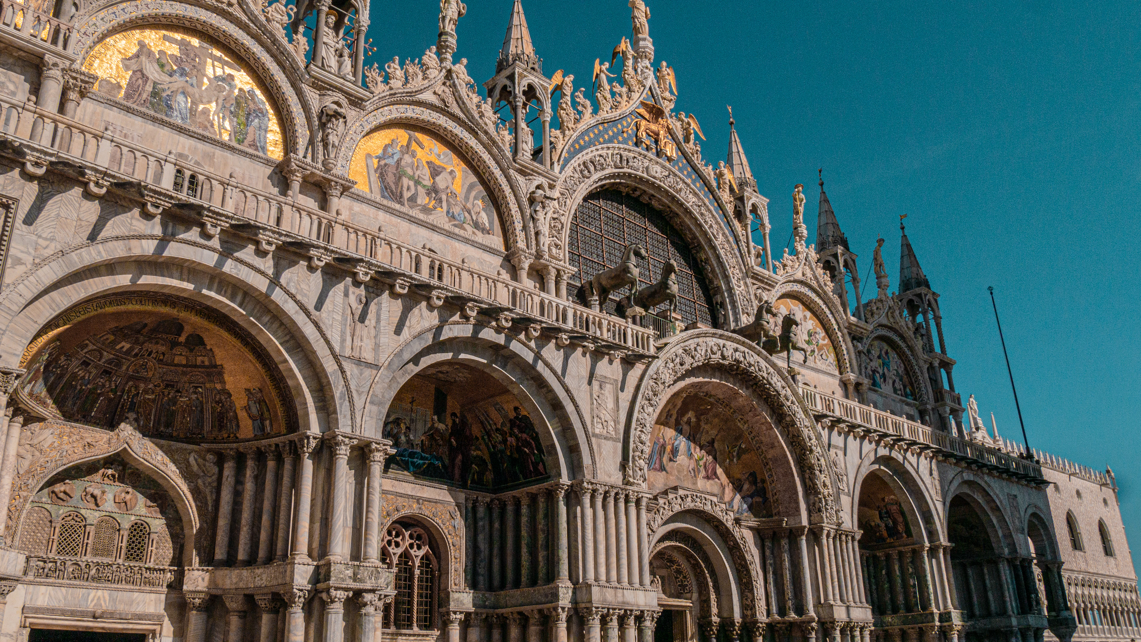 St. Mark's Basilica's ornate facade and domes in Venice