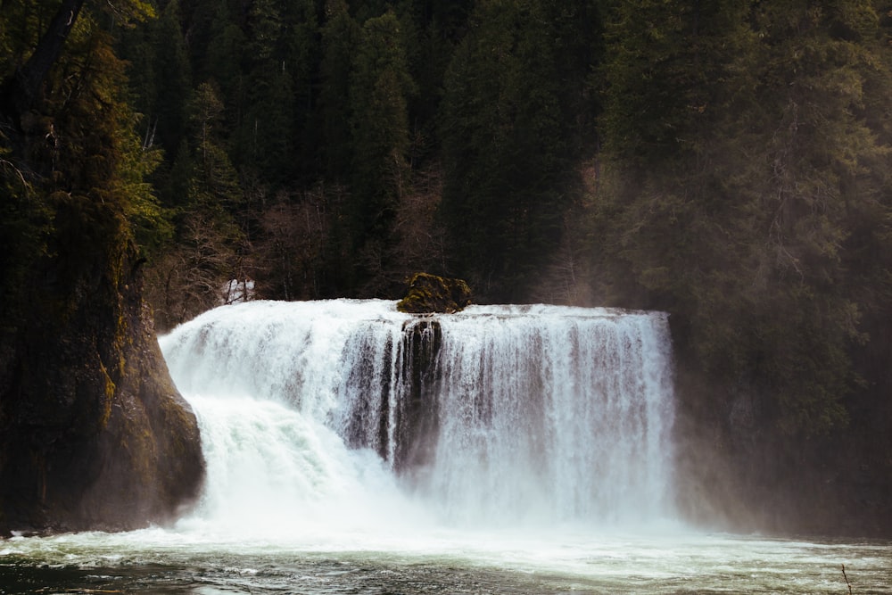 waterfalls with trees on sides