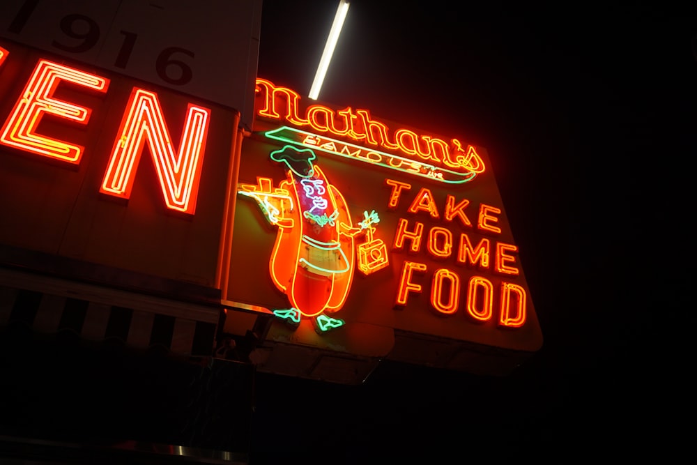 red take home food neon sign