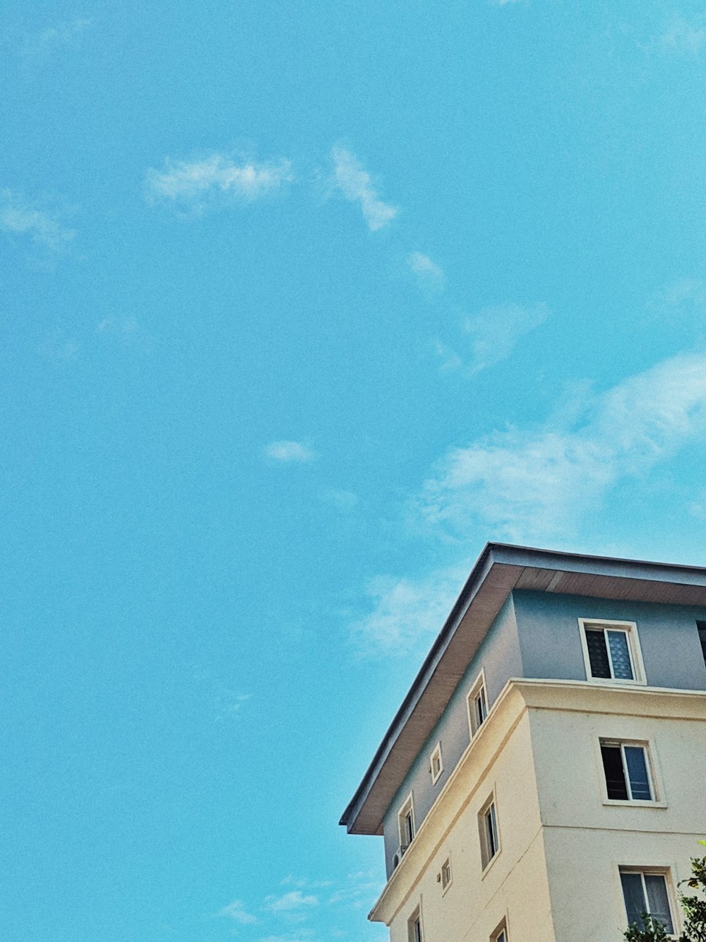 white and blue painted building