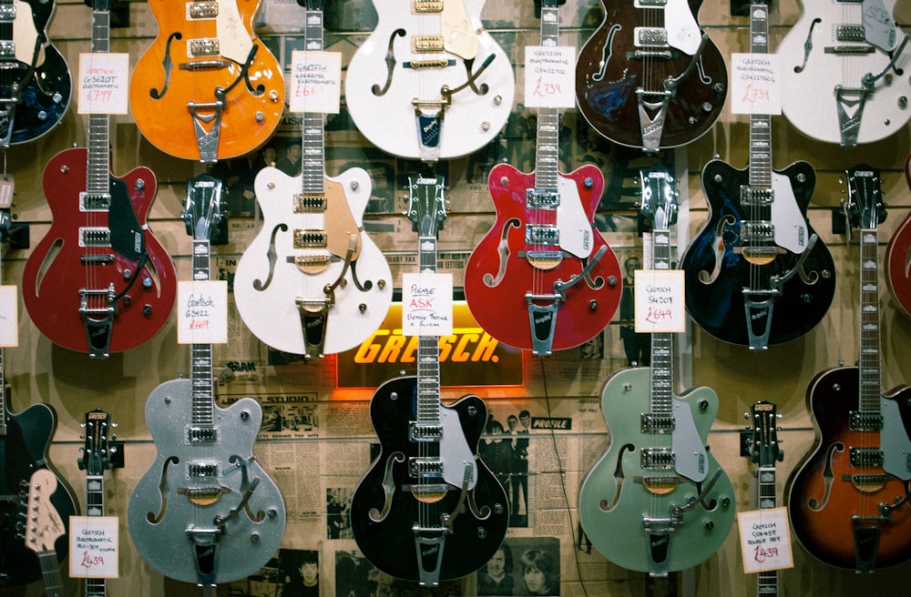 assorted-colored Jazz guitars decors