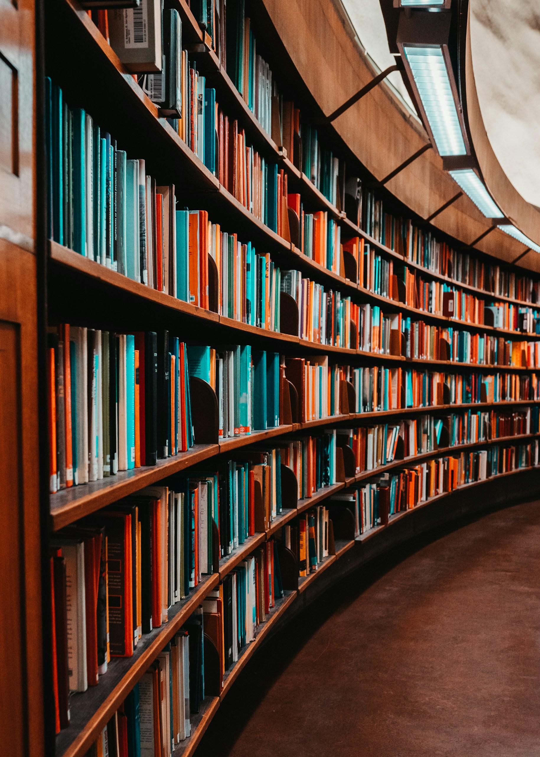 a photo of library bookshelves