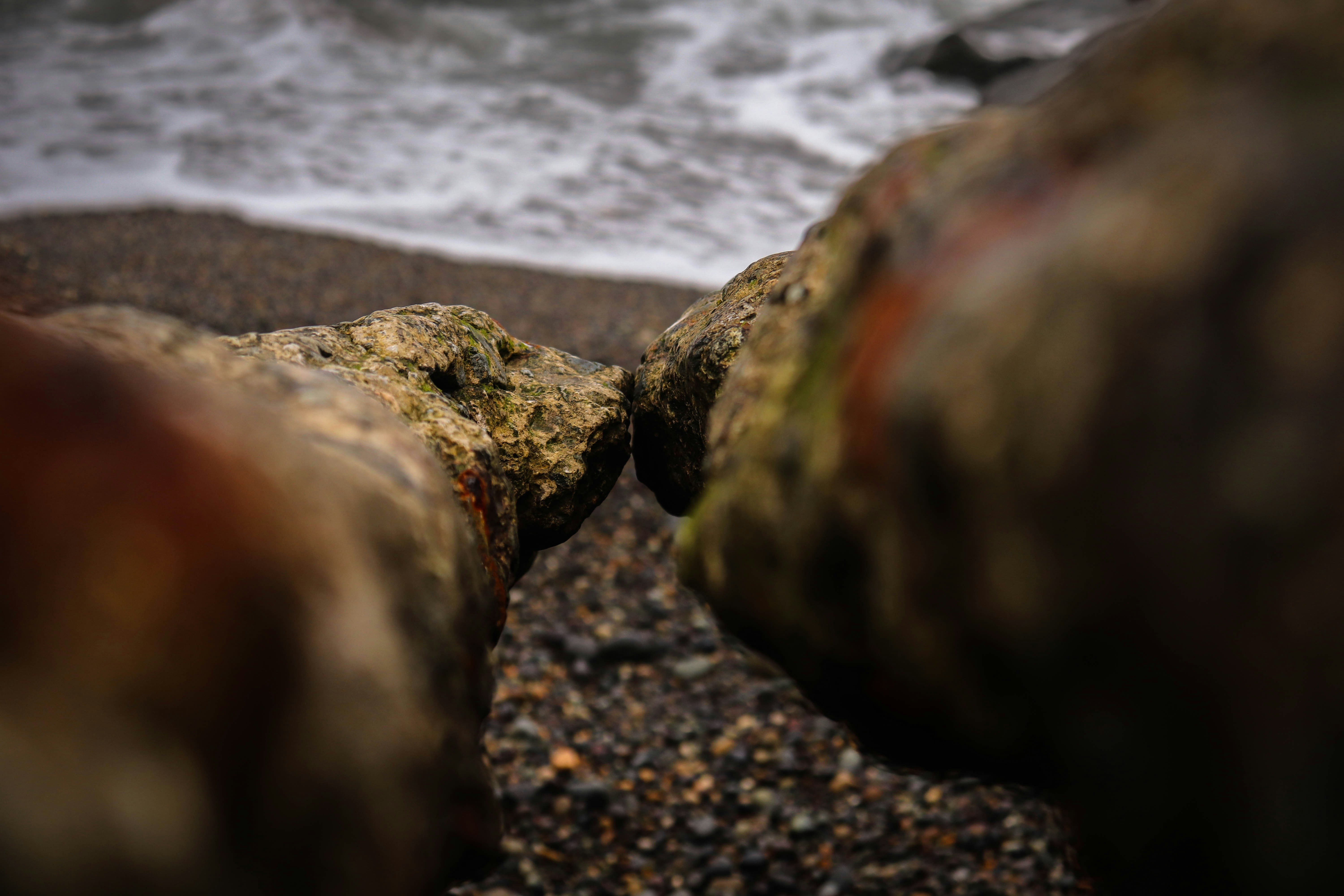 Foto zum Thema Eine Nahaufnahme von Felsen an einem Strand in der Nähe