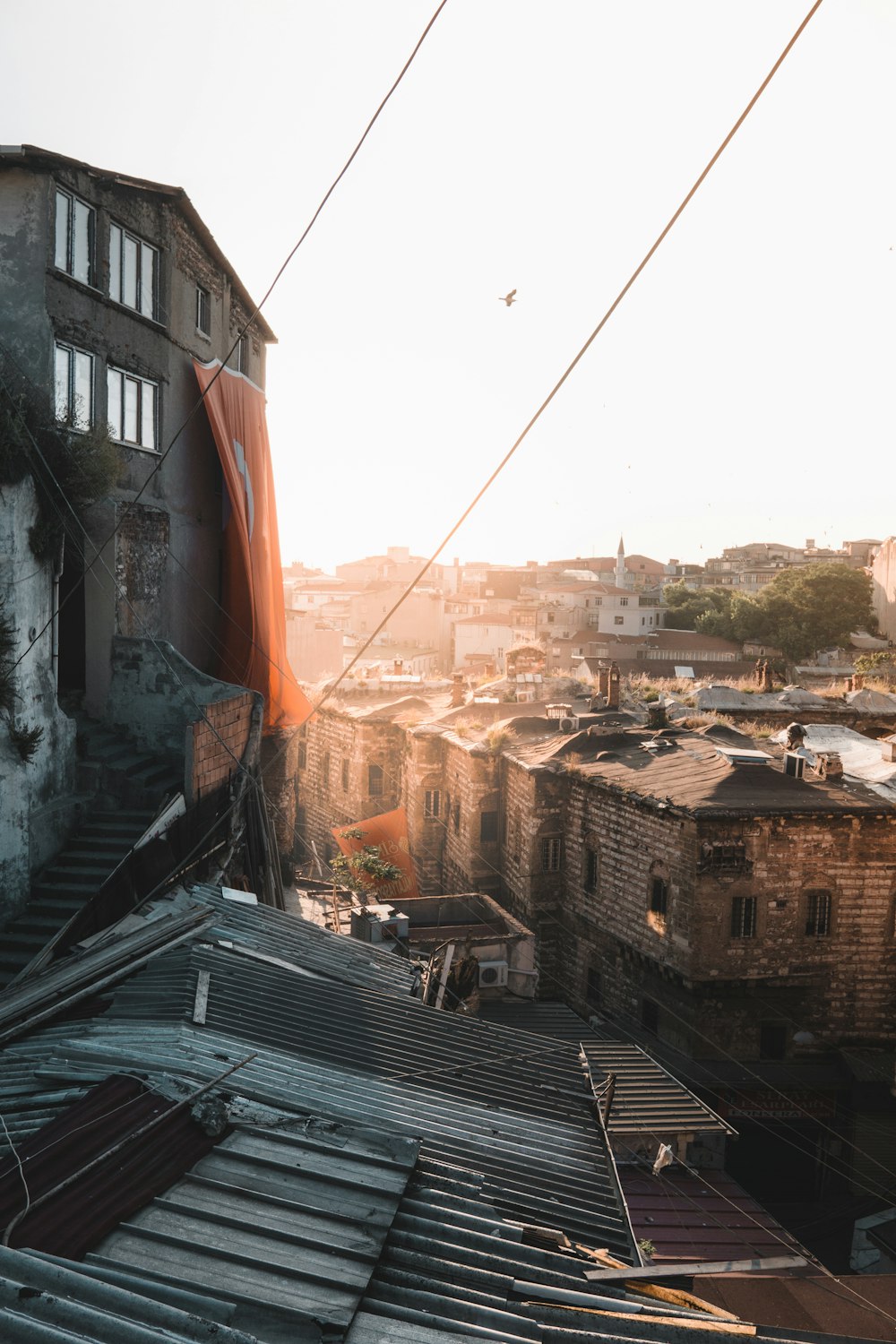 a view of a city from the top of a building