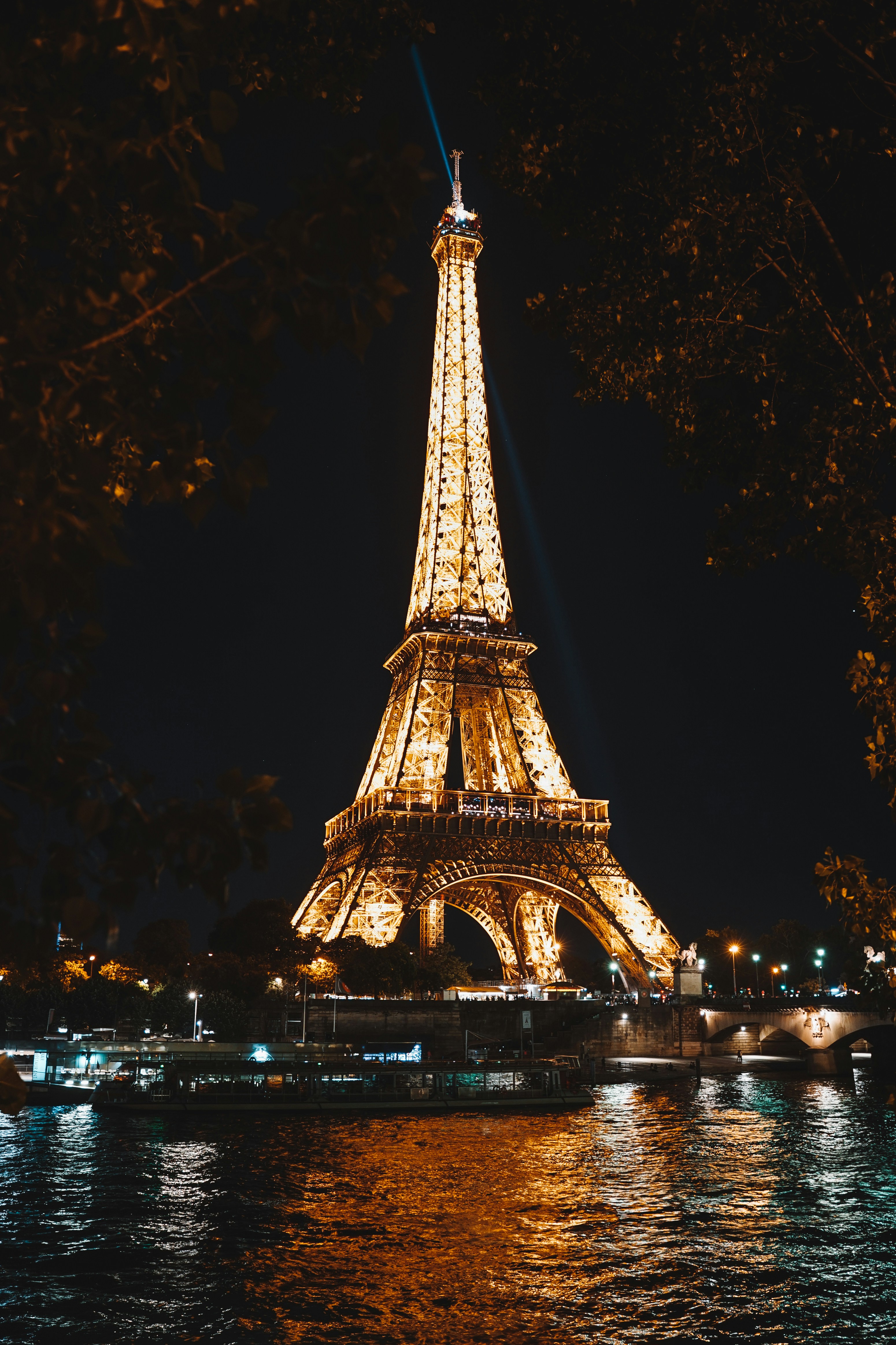 Eiffel tower lit up in Paris France