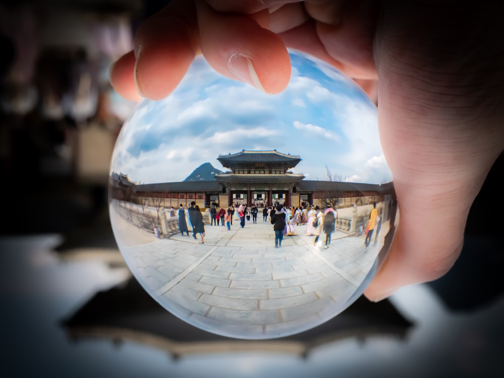 person holding glass ball