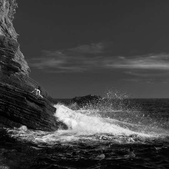 grayscale photo of sea in Vernazza Italy