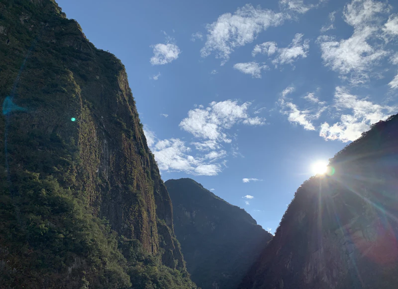 The mountains rising above the town of Aguas Calientes at the foot of Machu Picchu