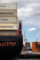a large cargo ship sitting next to a dock