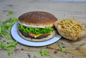 burger with potato fries
