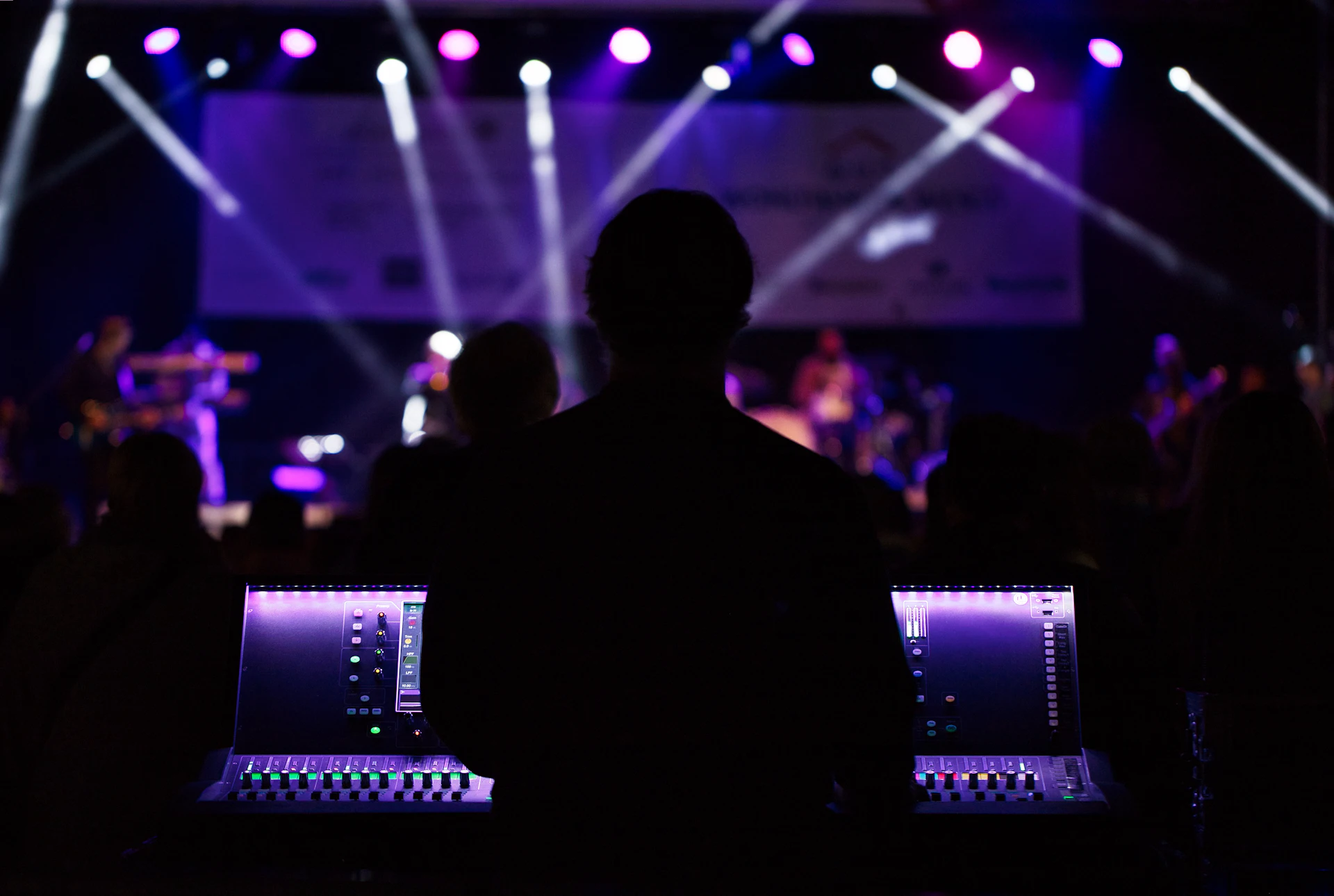 Lighting and sound desk at a live event