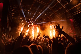 people gather near stage during nighttime