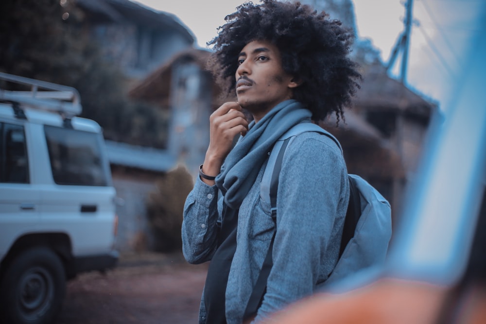 man in gray jacket