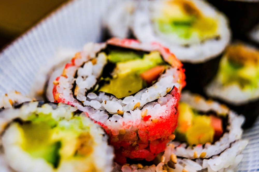 macro photography of sushi food