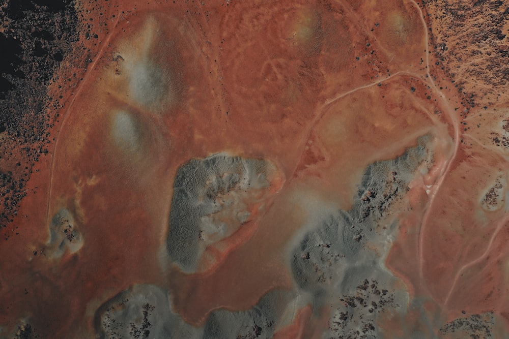 an aerial view of a barren area in the desert